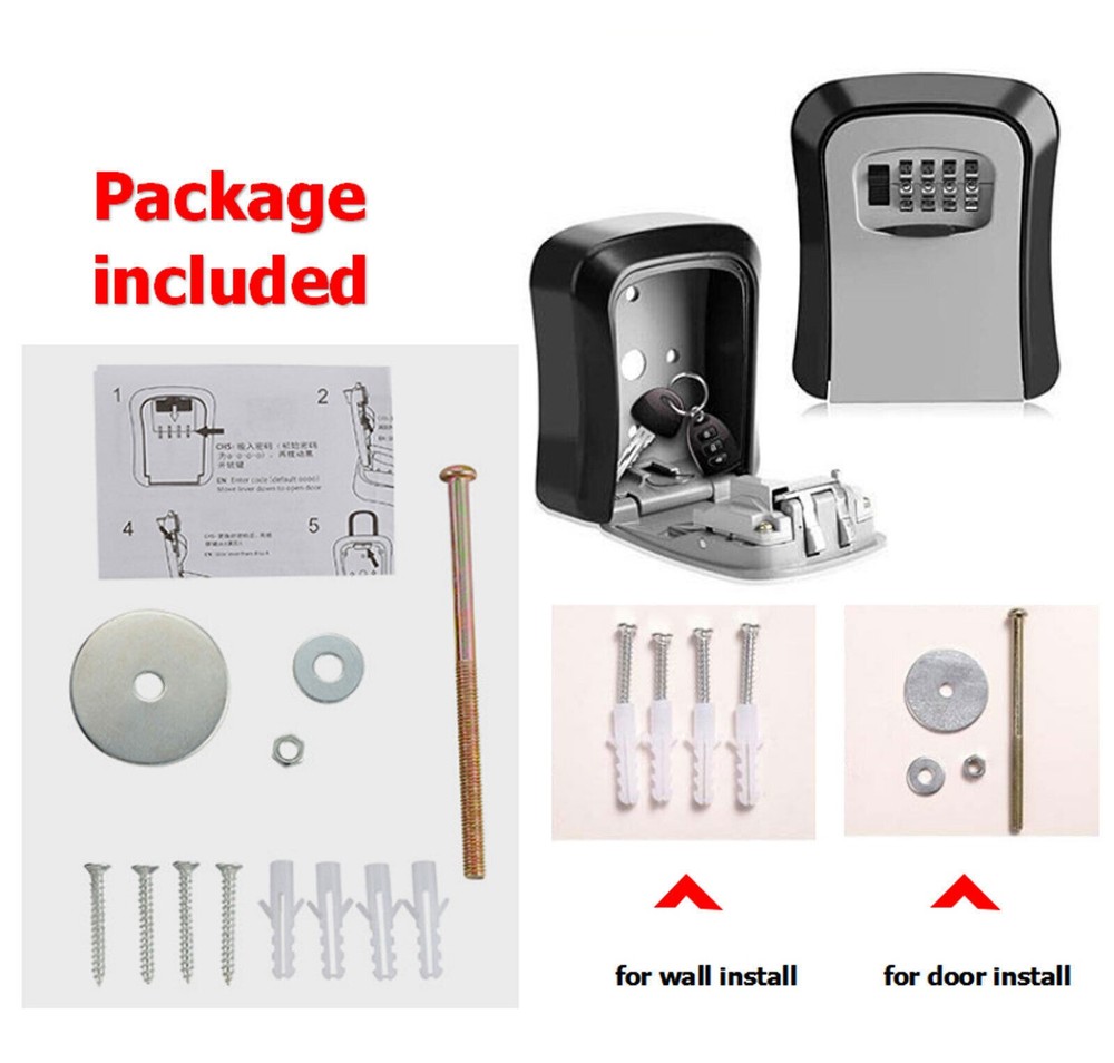4 Digit Combination Key Lock Box Wall Mount Safe Security Storage Case Organizer
