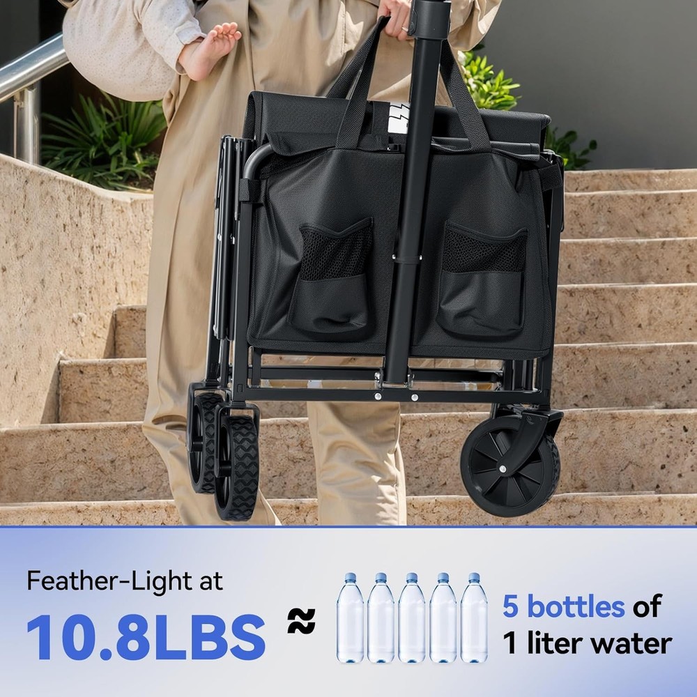 Collapsible Foldable Wagon, Folding Wagon with Wheel Heavy 90L, Dark Black