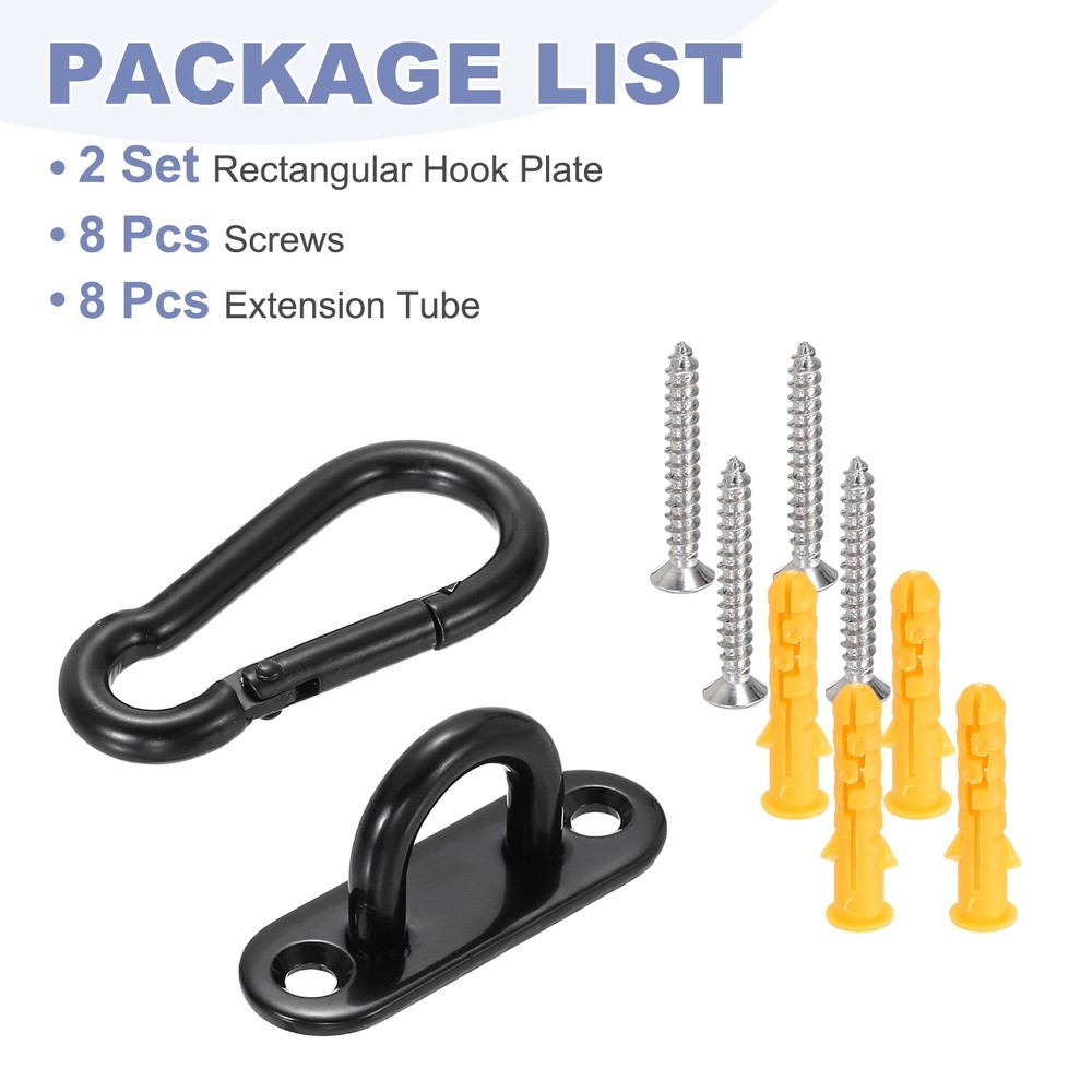2Pcs M8 Eyelet Bracket Set Rectangular Hook Plate and Hook, Black