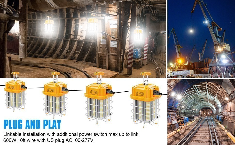 80 Watt LED Temporary Work Light Industrial Linkable Constructions Jobsite Lamp