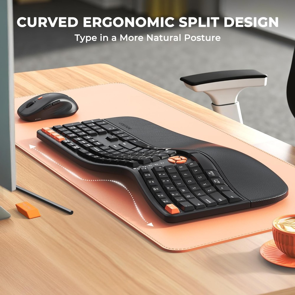 MEETION Ergonomic Keyboard and Mouse, 2.4G Wireless/Bluetooth Split Keyboard ...