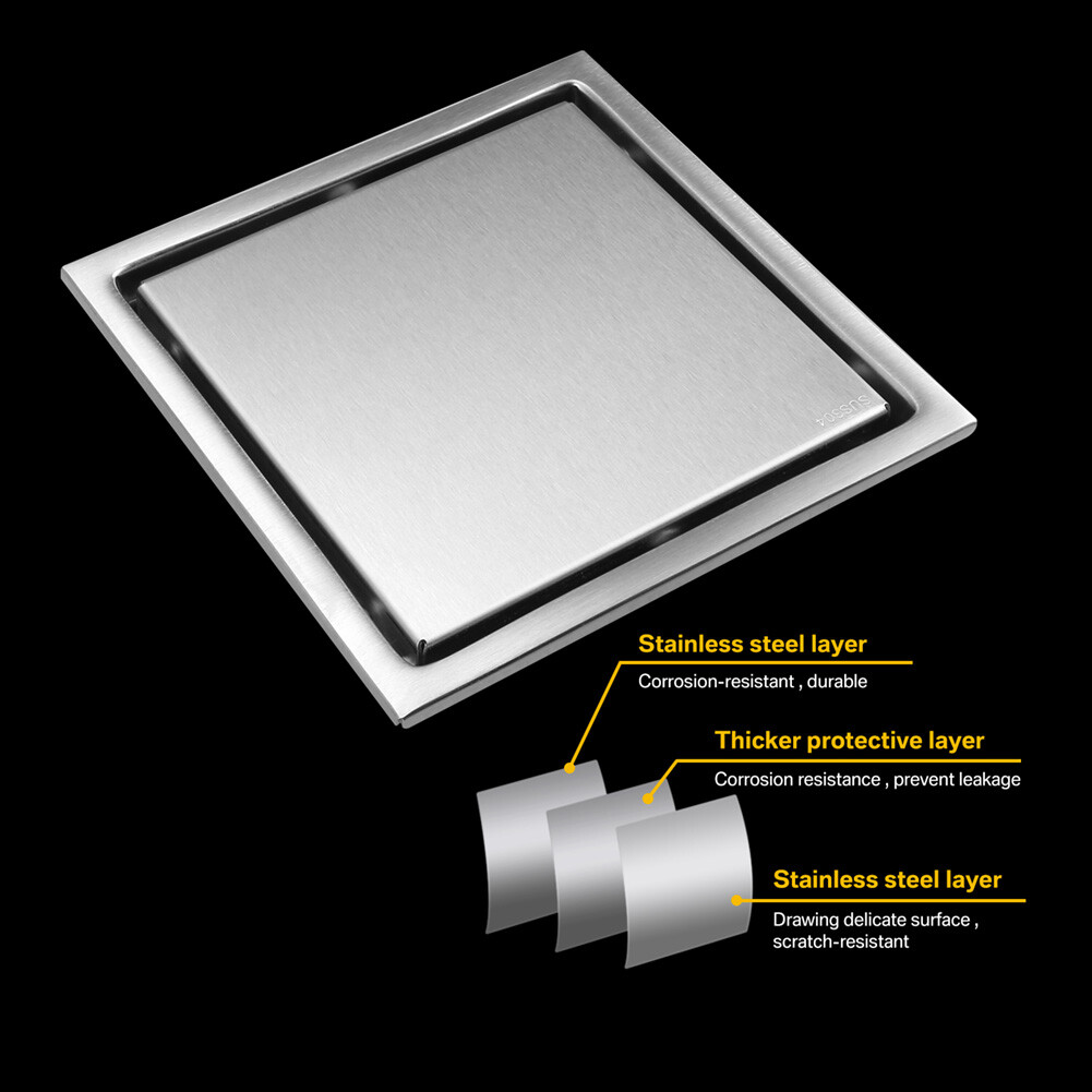 Square Shower Floor Drain 6-Inch Tiled Insert Grate Strainer