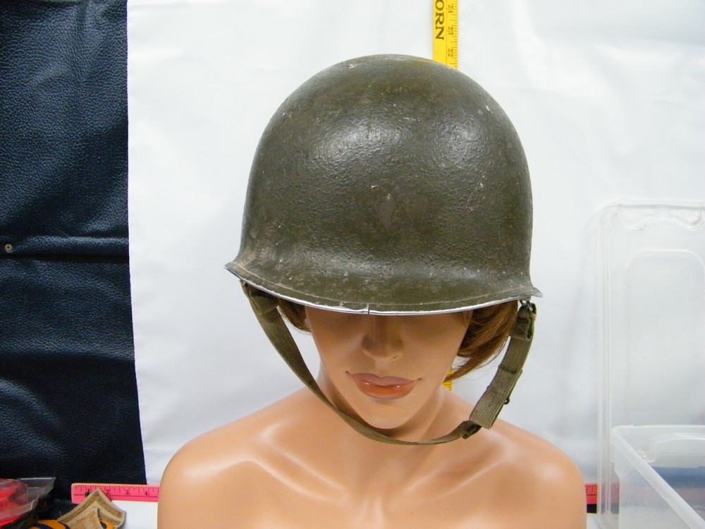 Vintage WWII Helmet & Turtle Shell Liner Front Seam