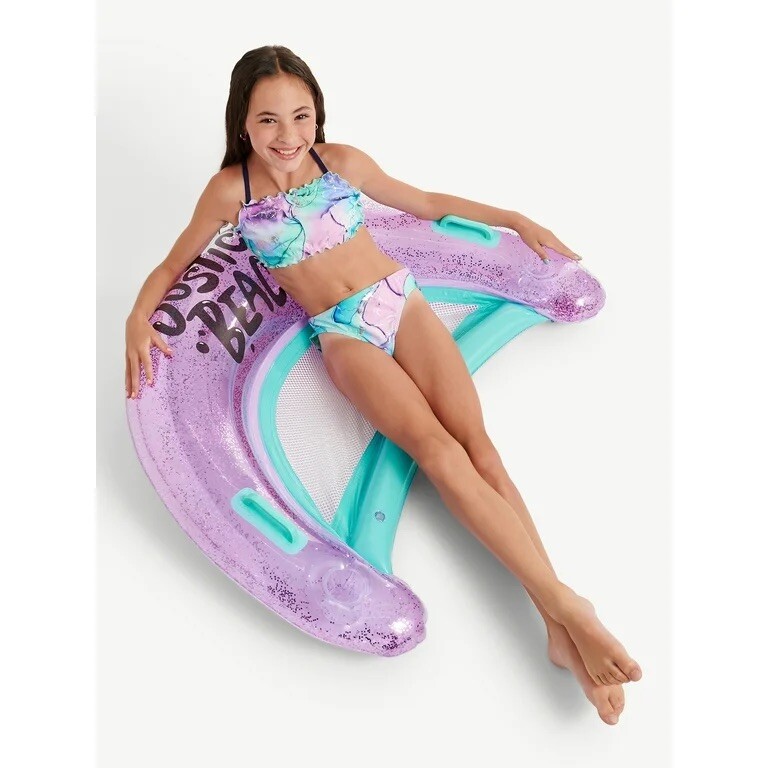 Justice 43" Inflatable Pool Chair Float with Grip Handles, Flower Shape