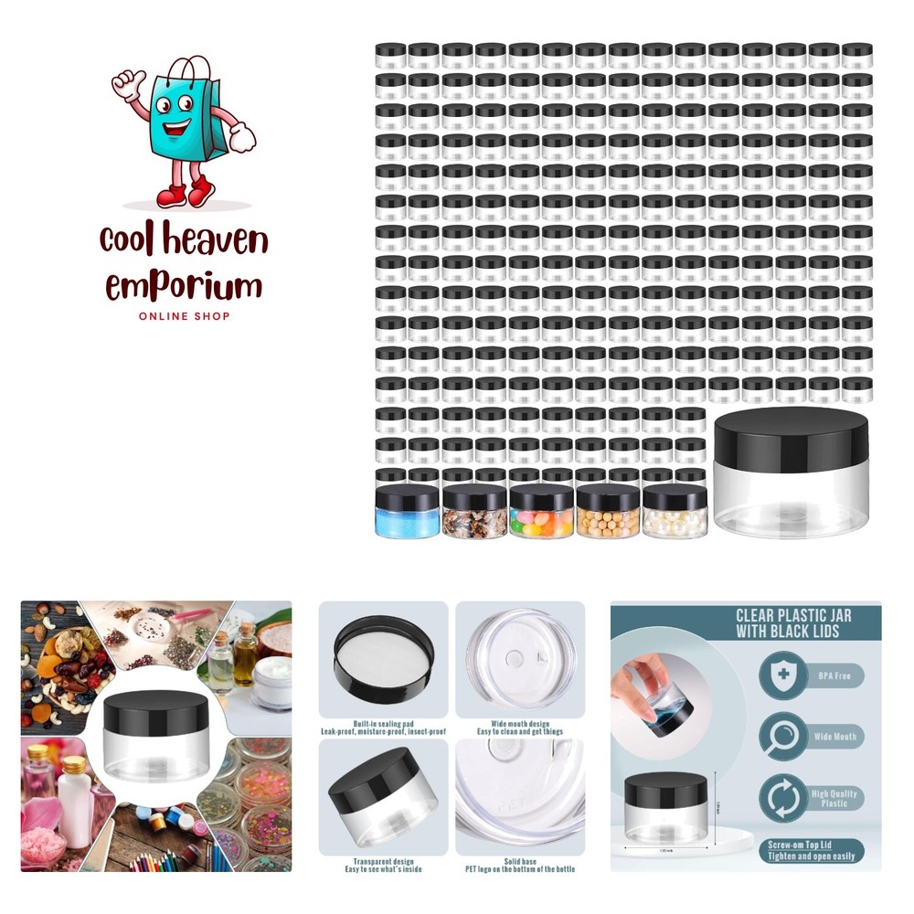 150 Pcs Plastic Container Jars with Lids Round Cosmetic Jars Empty Plastic Ja...