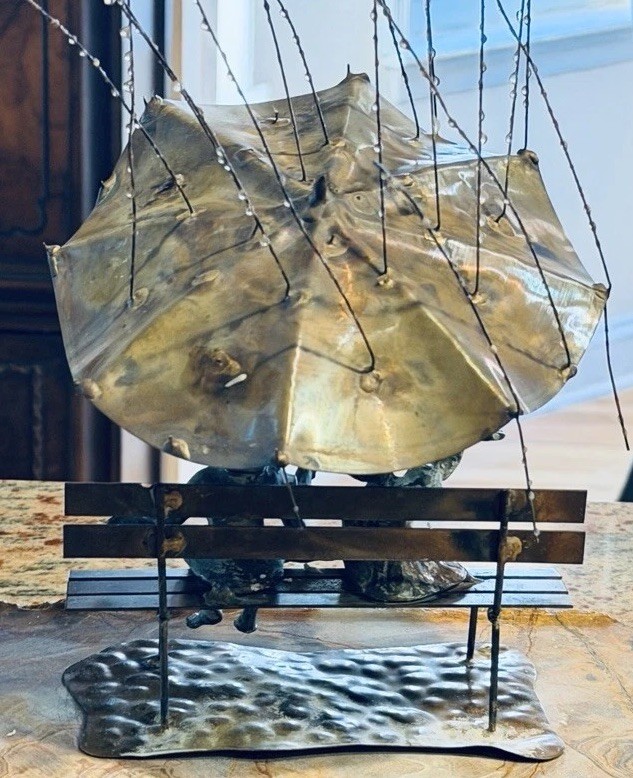 Vintage 1970s Bijan Brass & Copper Figural Rain Drops Sculpture Signed 14”