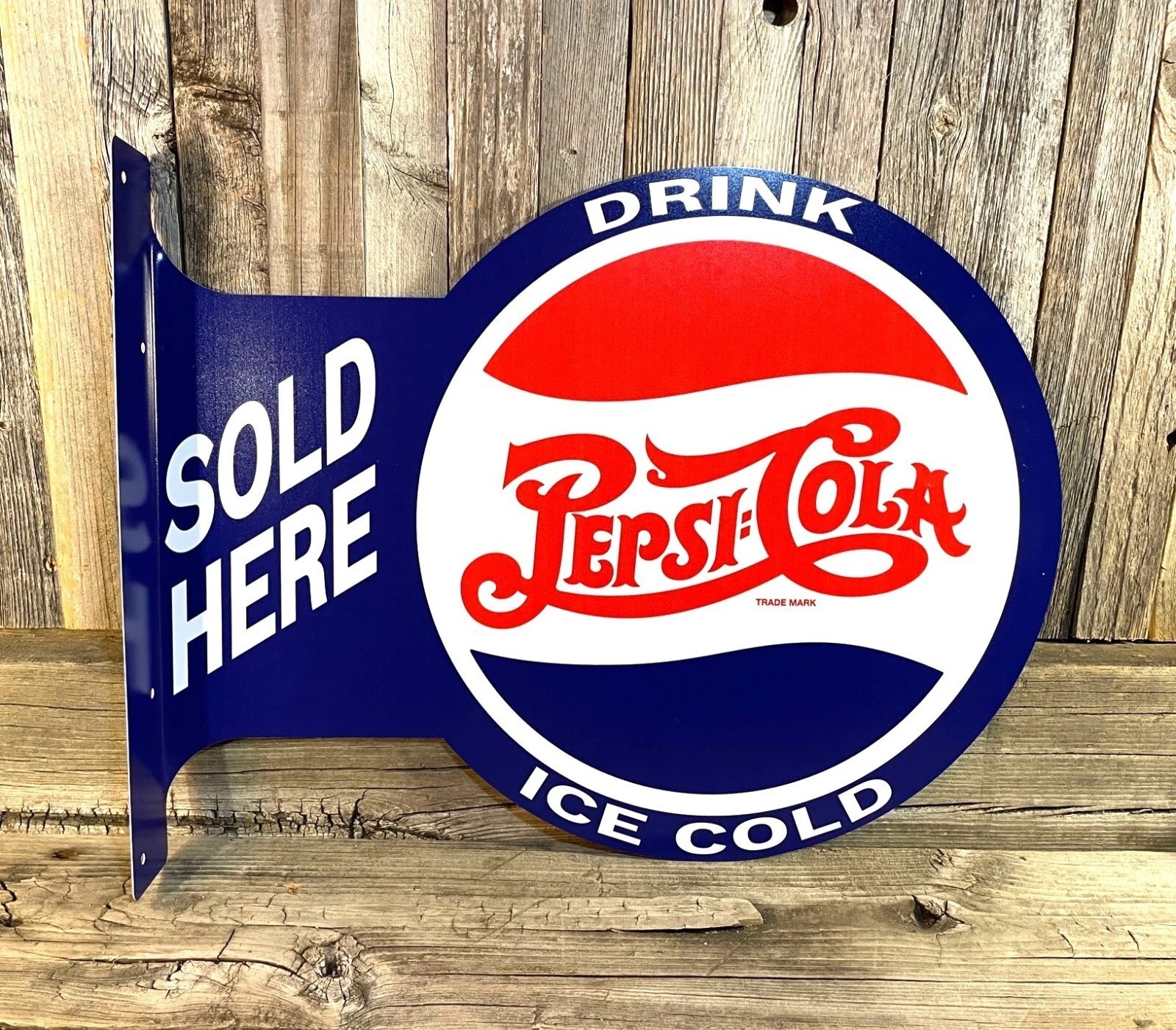 Pepsi Cola Soda Pop Large Flange Metal Sign | Garage, Man Cave, Basement