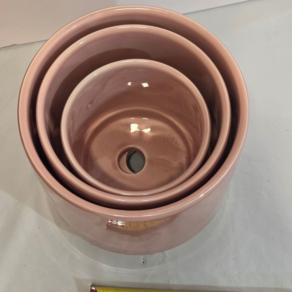 Source Unknown Pink Glazed Ceramic Planter Trio with Gold Accent