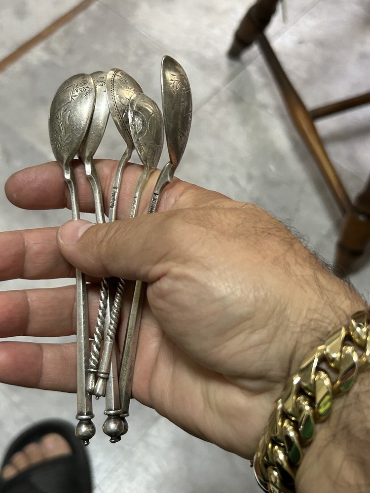 Imperial Russia 84 Silver Engraved Signed Five Spoons