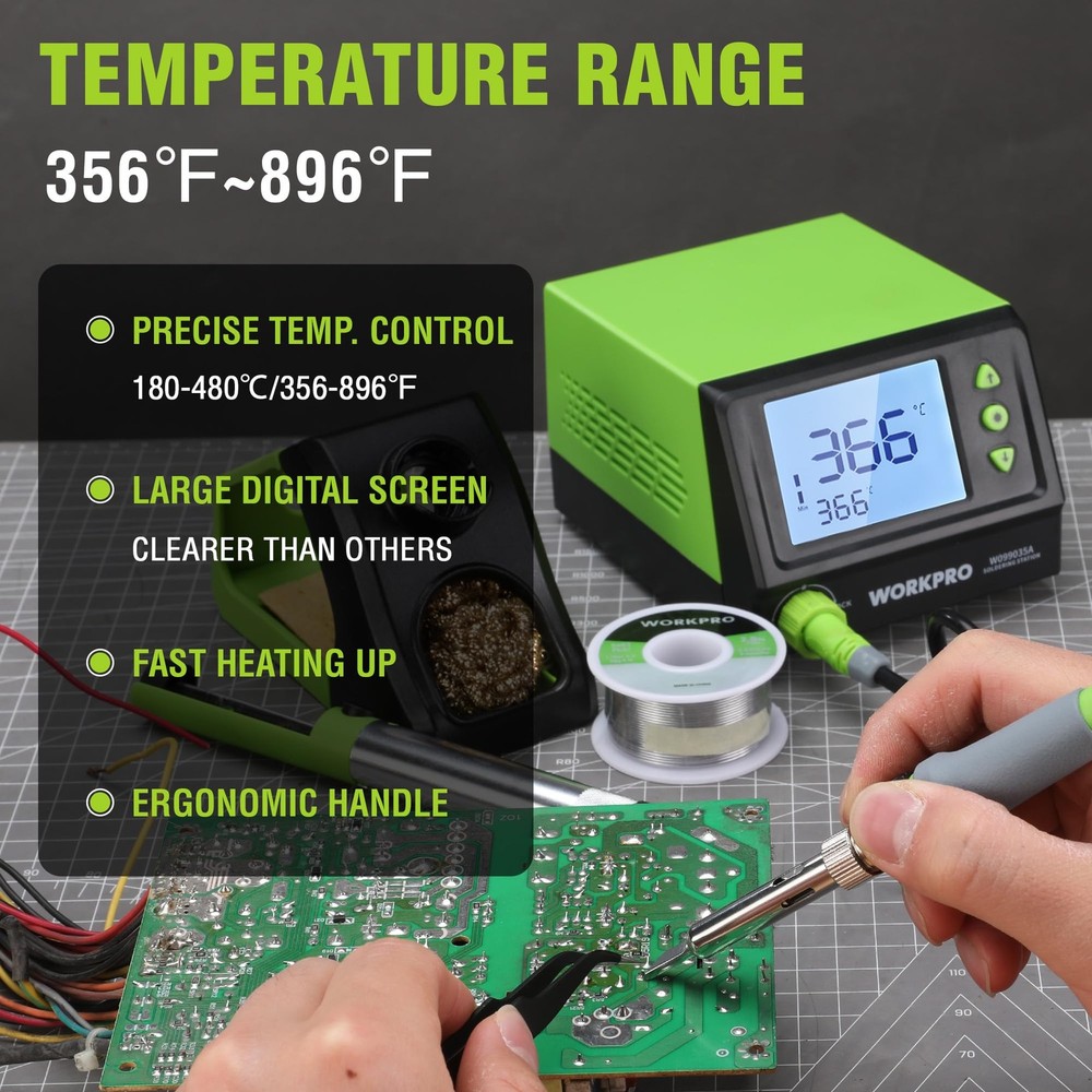 WORKPRO Soldering Station 60W Digital Display 5 Tips Precision Temp Electronic R