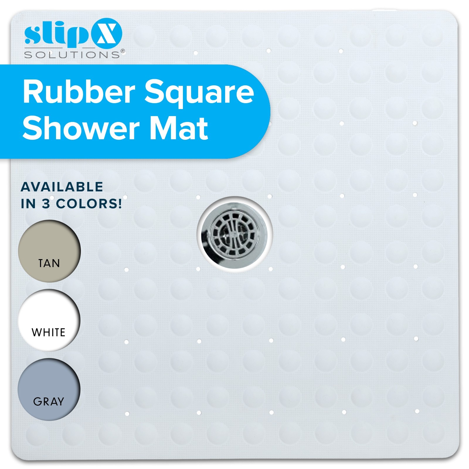 Large Non-Slip Rubber Shower Mat: SlipX Solutions Square Stall Mat