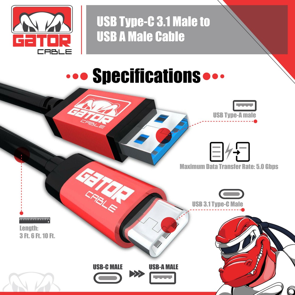 USB-C To USB-A 3.1 Phone Fast Charger Cable Data Sync Type C Cord Universal