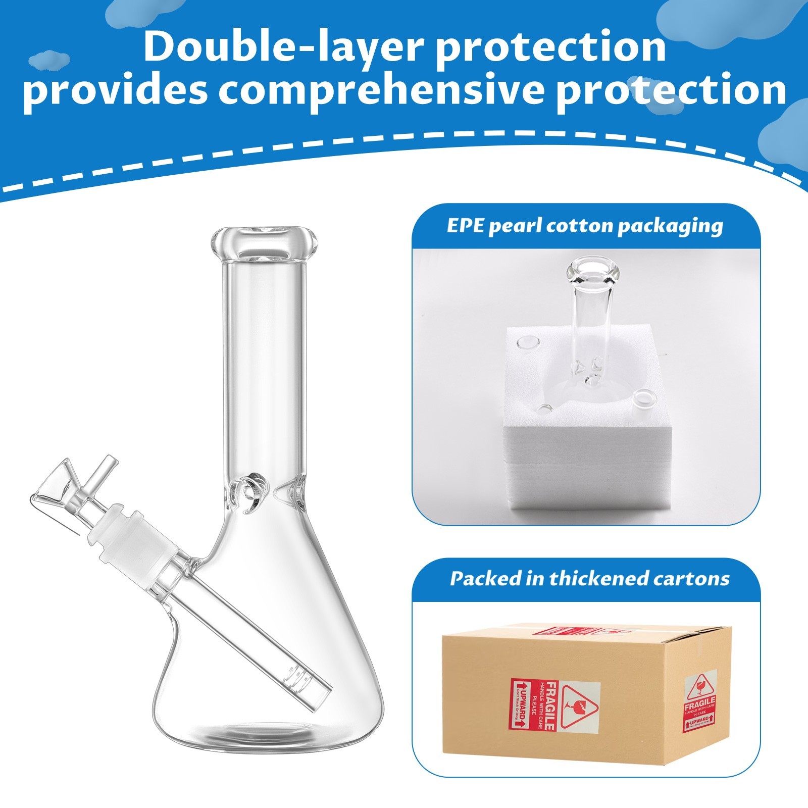 9 inch Glass Bong Heavy Duty Glass Bong Beaker Water Pipe with Screen 14mm Bowl