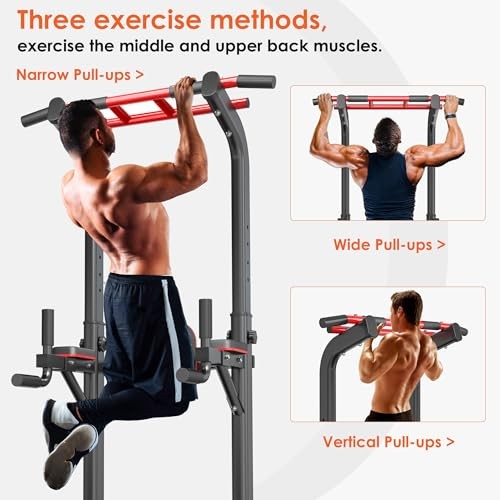 Pull Up Bar Station Power Tower,12-Level Adjustable Multi-Function Pull Black