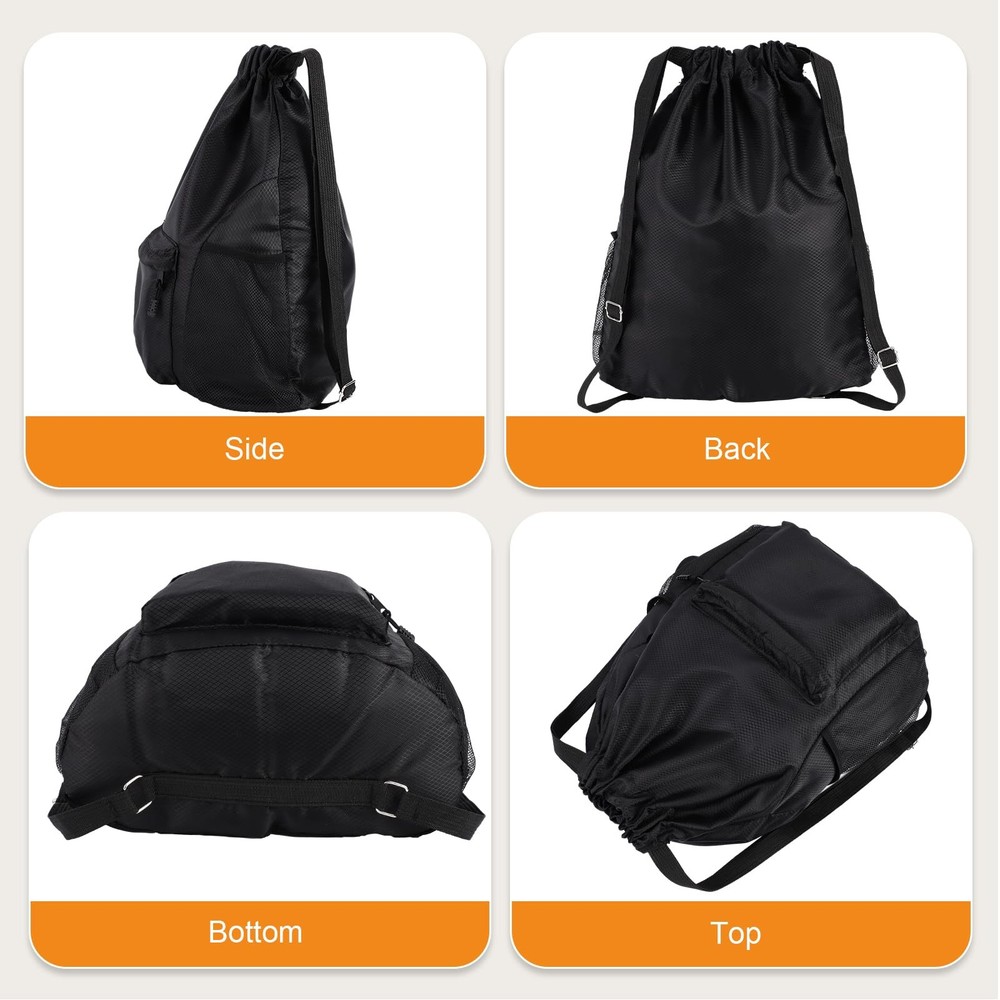 Dntorx Drawstring Backpack, Gym Bag with Water Bottle Pocket, Large, Black
