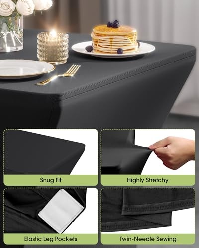 Spandex Tablecloth 6ft - 6 Pack, Fitted and Stretch Table 6 Ft - 6 Packs Black