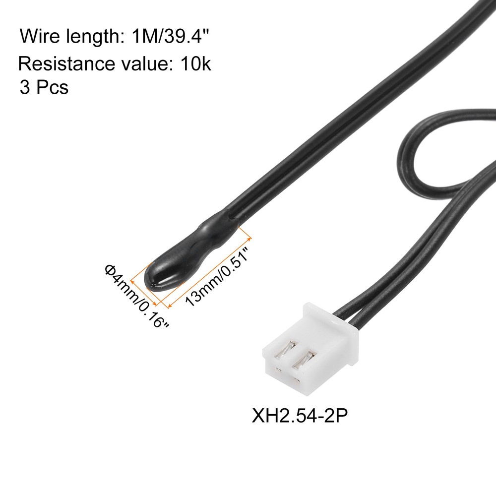 3 Pcs 10K NTC Thermal Sensor Probe,Epoxy Temp Sensor Probe 39.4 Inch