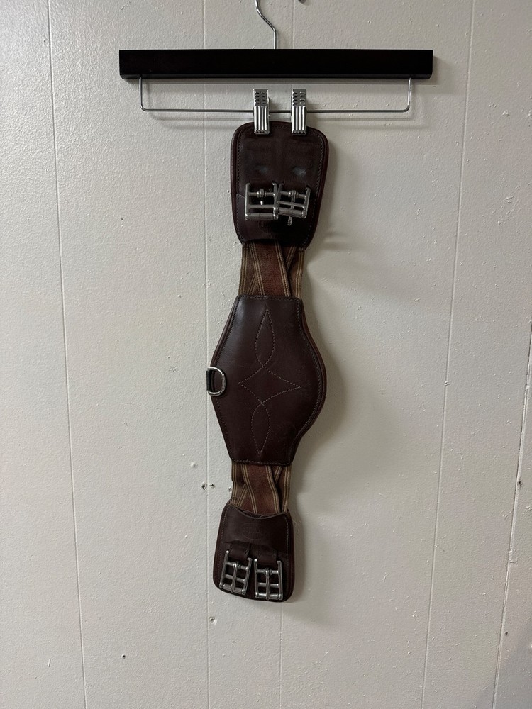 24" Prestige Cross Elastic Brown Leather Girth
