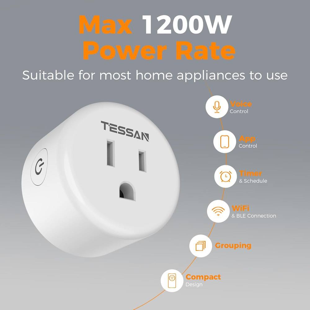 Smart Plug, TESSAN Wifi Timer Outlet Compatible with Alexa and Google Assistant