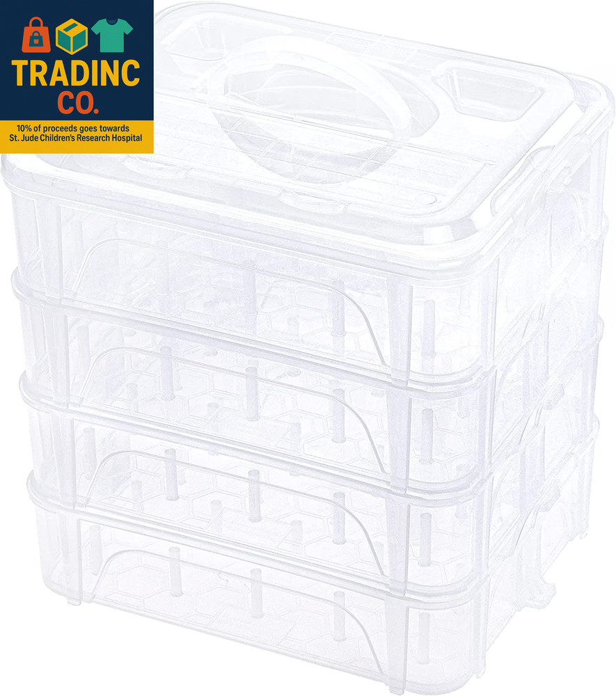 4 Layers Stackable Clear Storage Box/Organizer for Holding 80 Spools Home Embroi