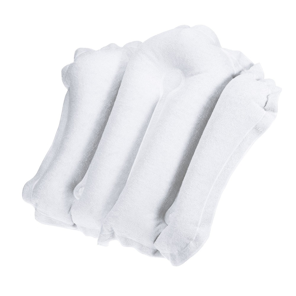 Inflatable Bath Pillow with Suction Cups Terry Cloth Covered White