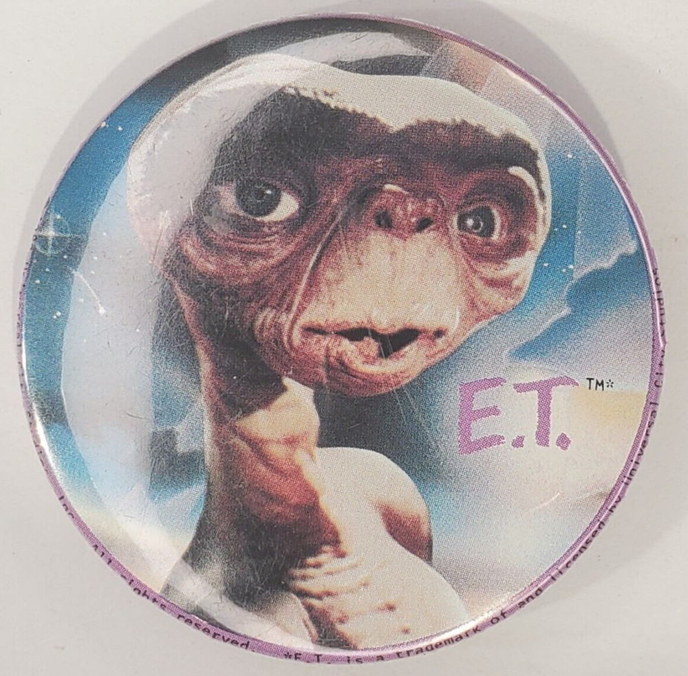 Vintage 1982 ET The Extra Terrestrial Pinback Button Bust Shot