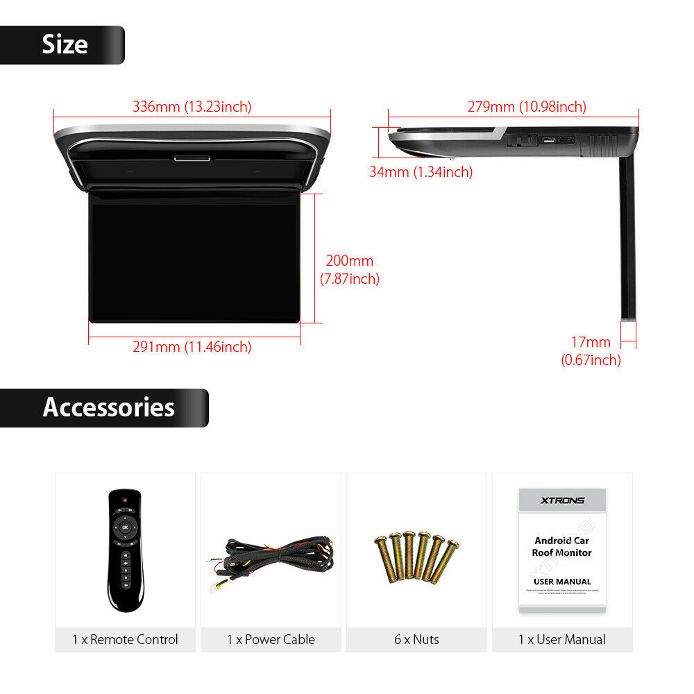 Android 12.5" HDMI 1080P 8Core Car Roof Ceiling Flip Down Overhead Monitor USB