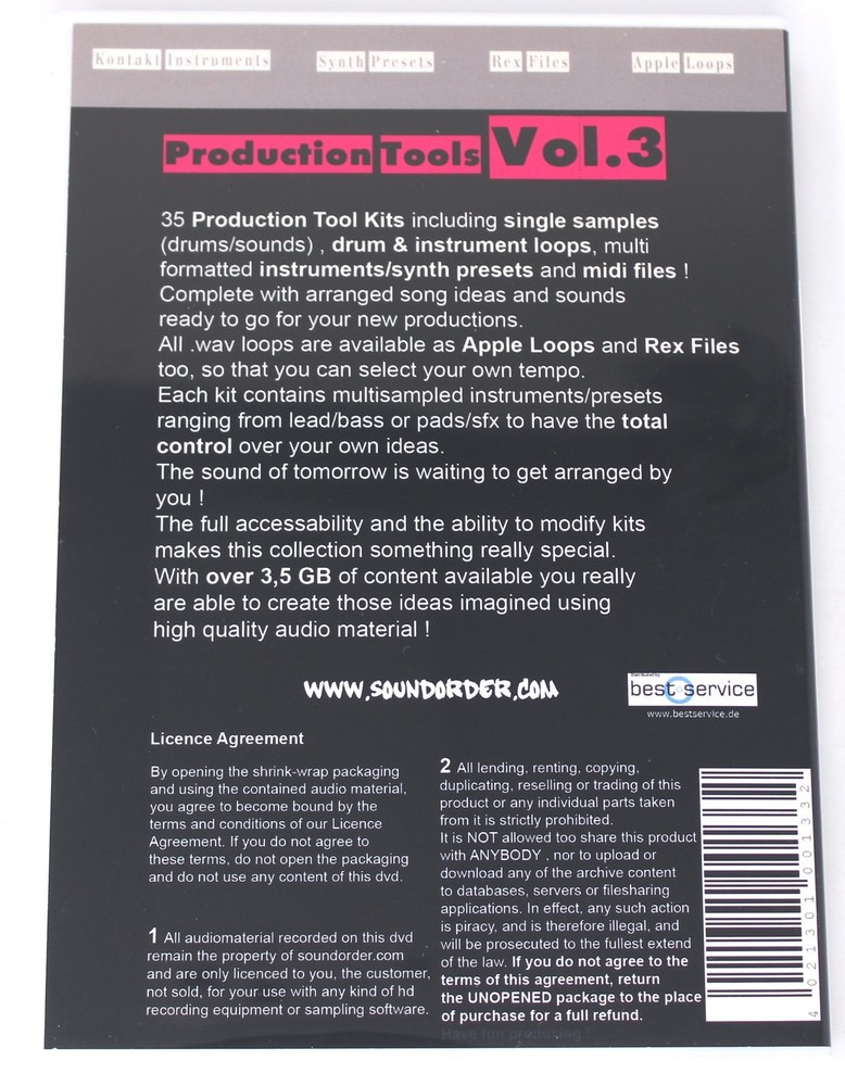 Best Service Production Tools Vol.3 Sample/Sound Library/Sampling CD Soundorder
