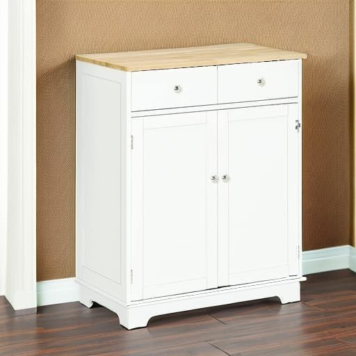 Sideboard Buffet Cabinet W/ Solid Wood Countertop Modern Kitchen Storage Cabinet