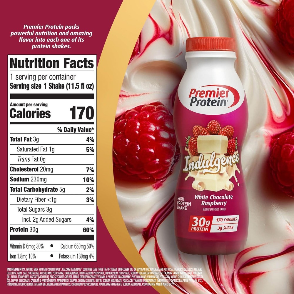Premier Protein Indulgence 🍰 White Chocolate Raspberry🥤11.5 fl oz, 12 ct