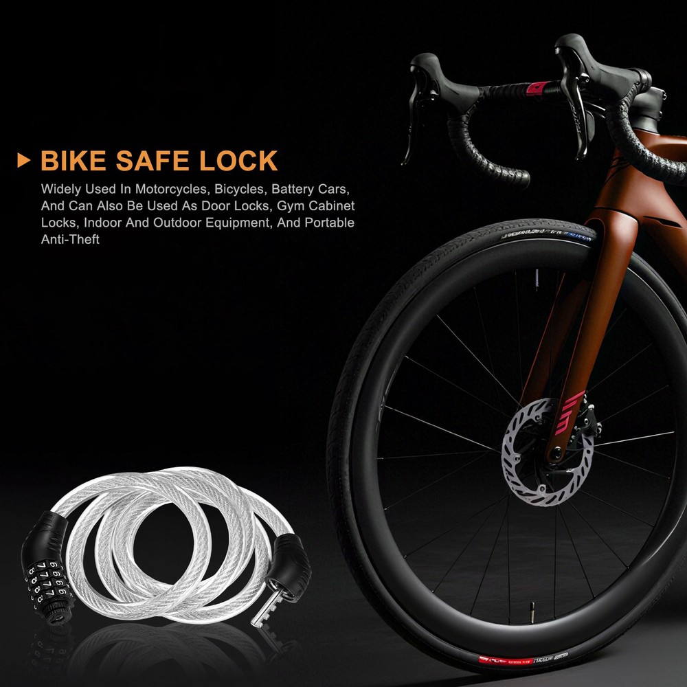 80cm Bike Lock Cable, Security Bike Wire with 4 Digit Code Combination, Clear