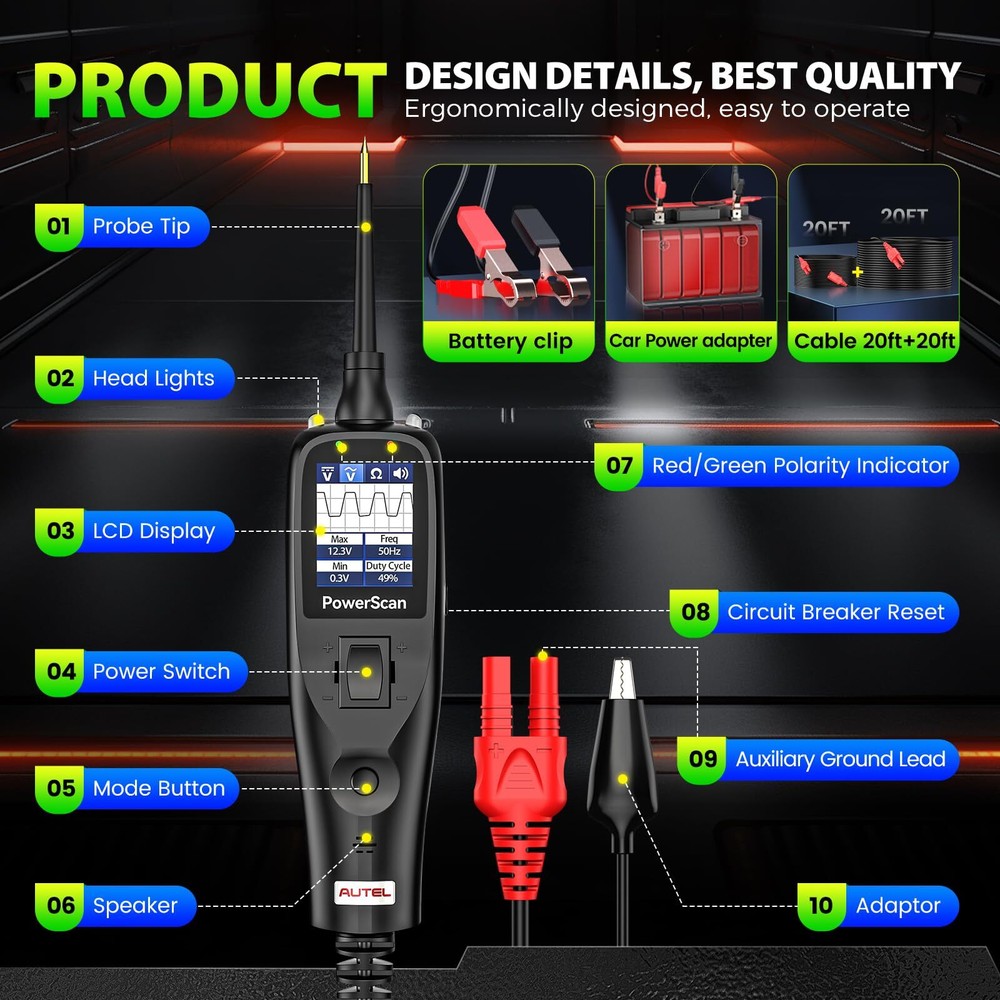 Autel PowerScan PS100 Diagnostic Electrical System 12/24V Circuit Tester Tool