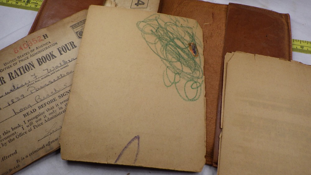 Vintage WWII War Rations Leather Book Four w/ Stamps Emergency First Aid 1994