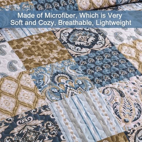 Boho Quilt Set Size Patchwork Plaid Bedspread Bedding Sets Paisley King Blue