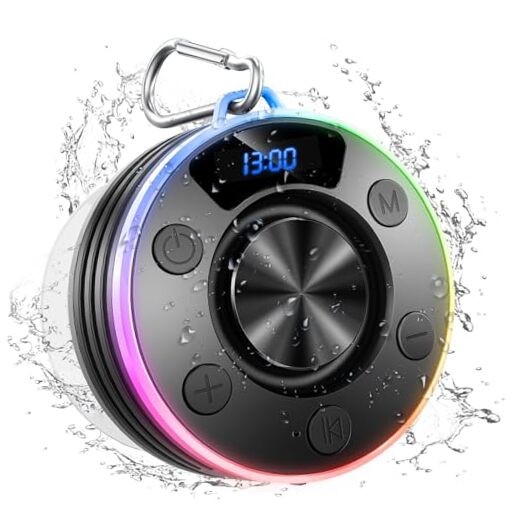 Bluetooth Speaker, Shower Speaker Portable with Hook, IPX7 Deep black
