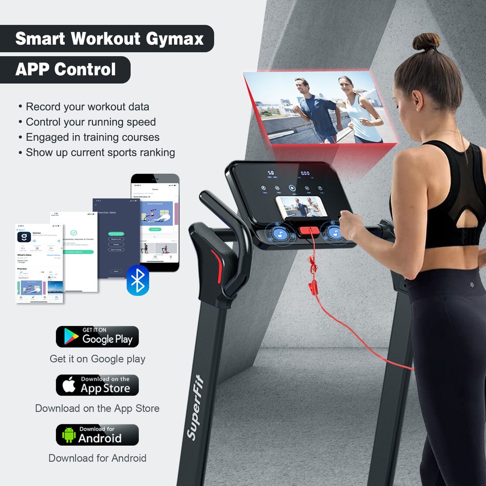 Costway Folding 2.25HP Electric Treadmill Running Machine APP Control Bluetooth