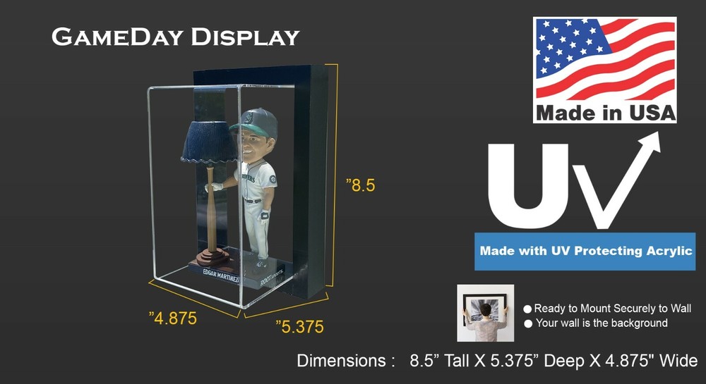Framed Acrylic Wall Mount Bobblehead Display Case UV Protecting Secure Mount