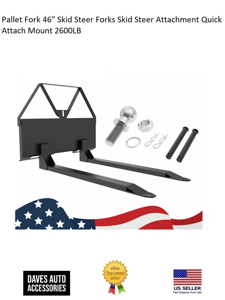 Pallet Fork 46" Skid Steer Forks Skid Steer Attachment Quick Attach Mount 2600LB