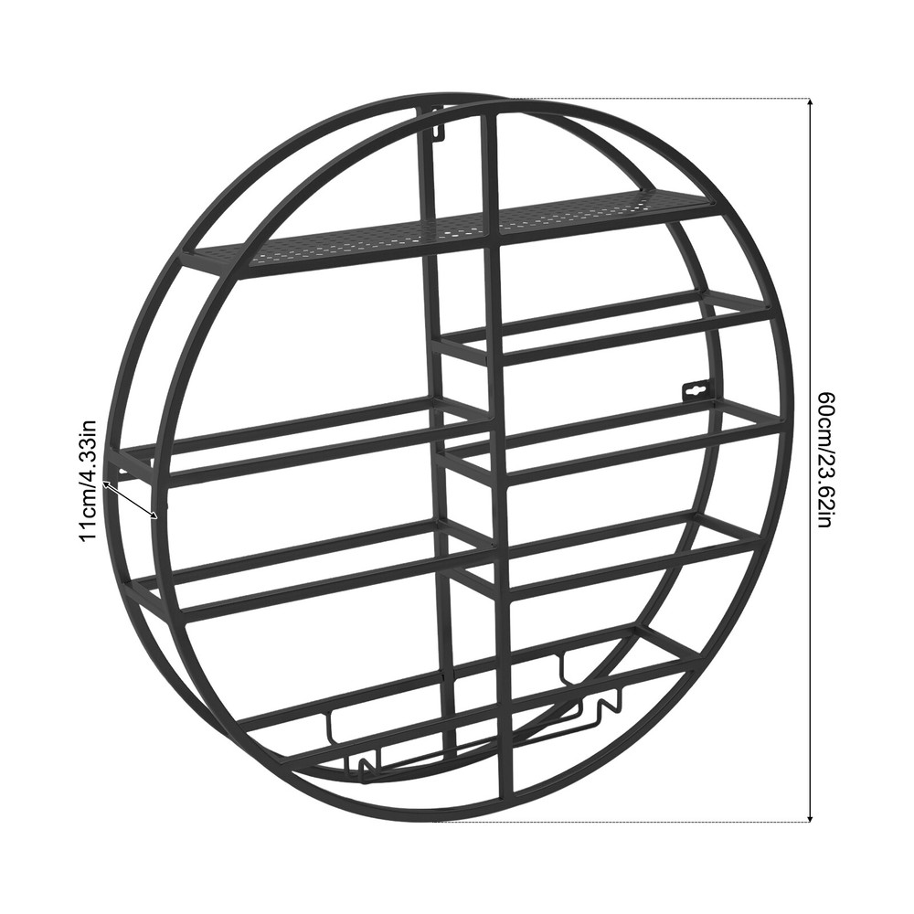 60cm Black Round Wall Mounted Round Wine Rack Large Capacity Wine Display Rack