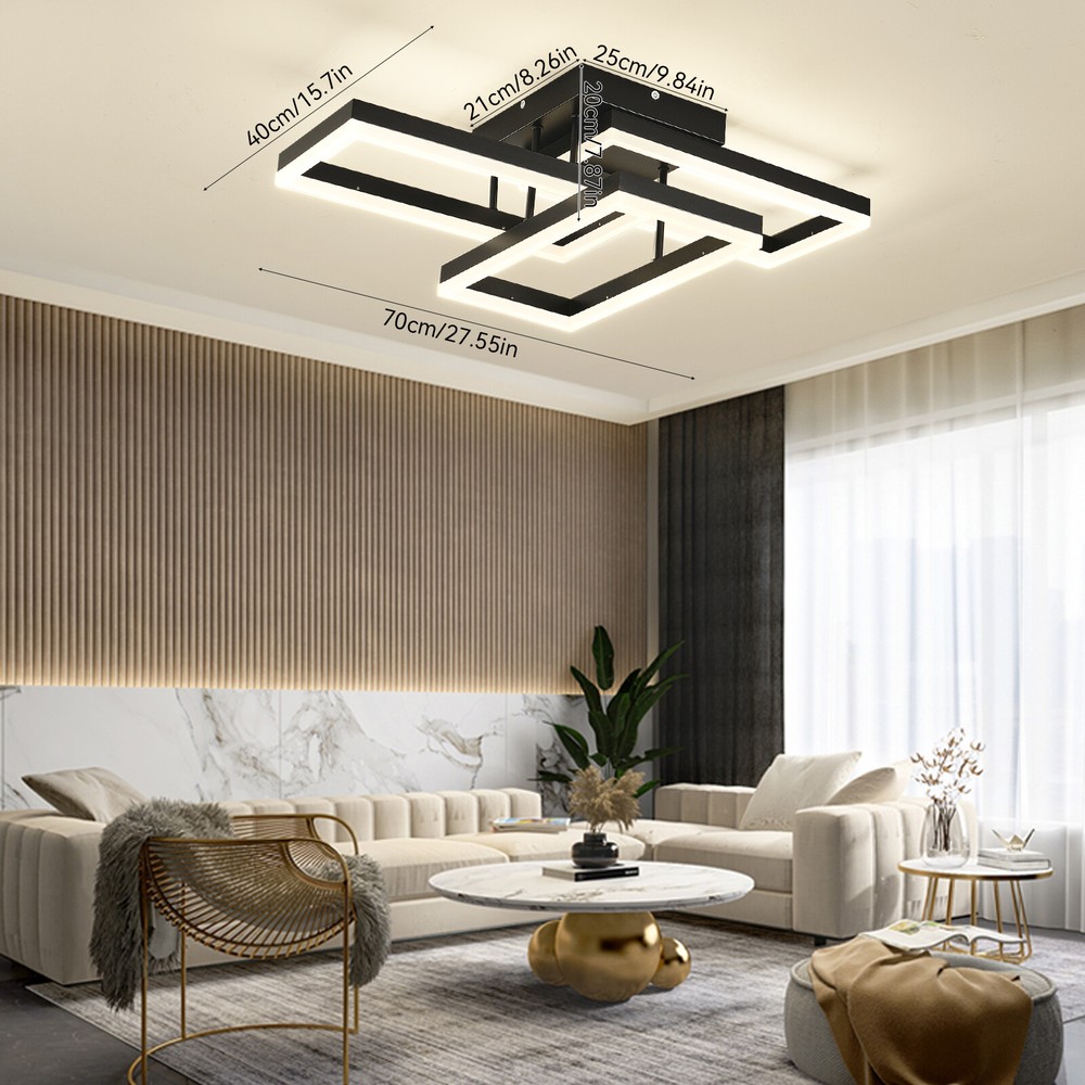 Ceiling Light Black Square Flush Mount Remote Control Dimmable Rectangle