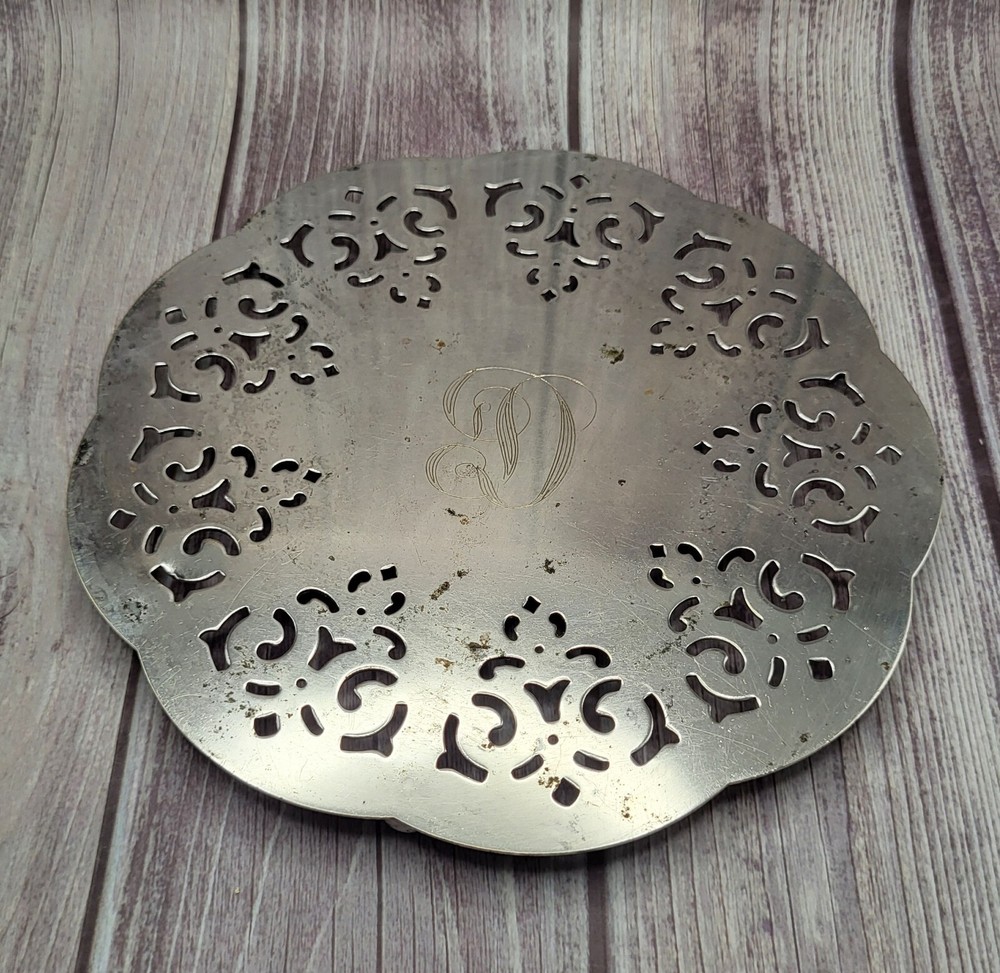 Vintage Silver Plated Made In England Footed Trivet Monogrammed D