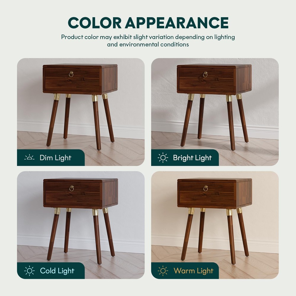 Alden Solid Wood Nightstand/Side Table/End Table, Fully Assembled, with 1-Dra...