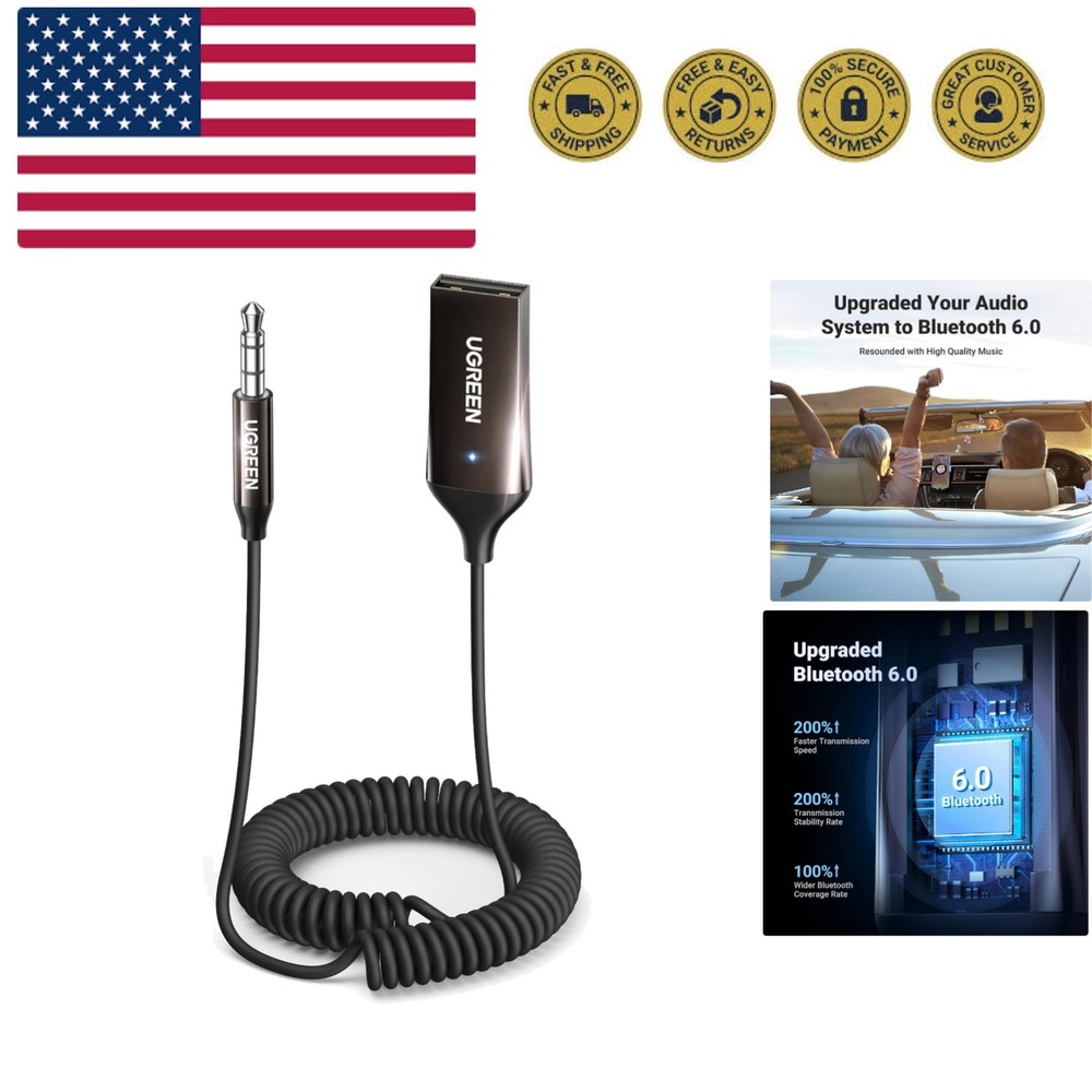 Aux to Bluetooth 6.0 Adapter 3.5mm Bluetooth Receiver for Car USB 2.0 to 3.5m...