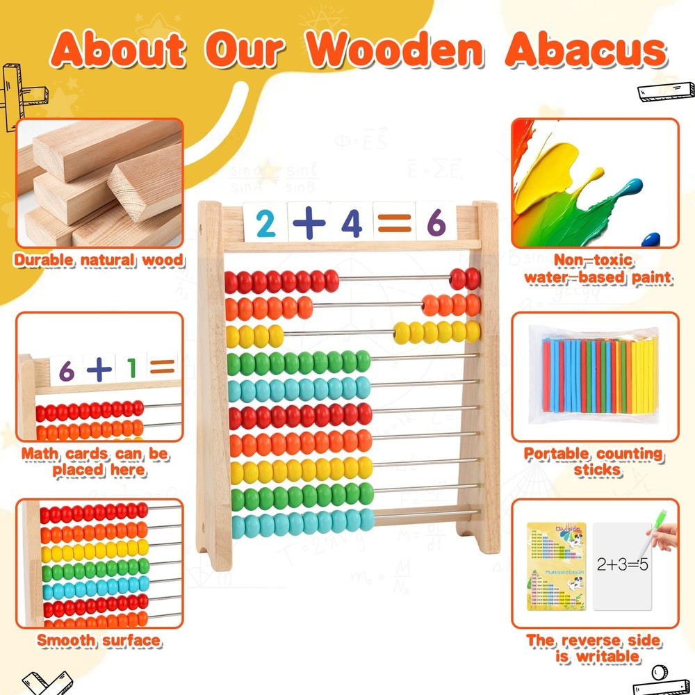 Wooden Abacus for Kids Math Games 5-7 Counters Multicolor