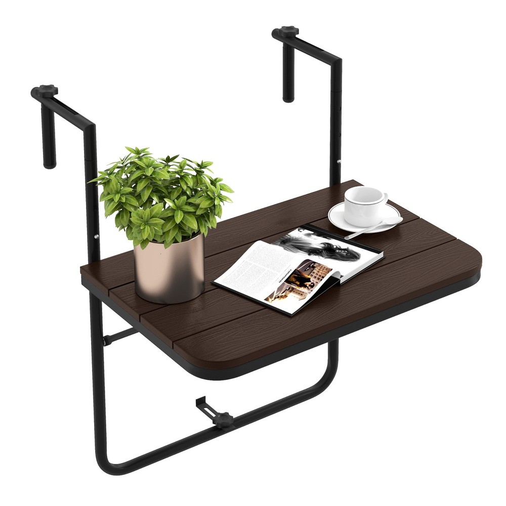 Folding Hanging Table Outdoor Railing Table w/ 3-Level Adjustable Height