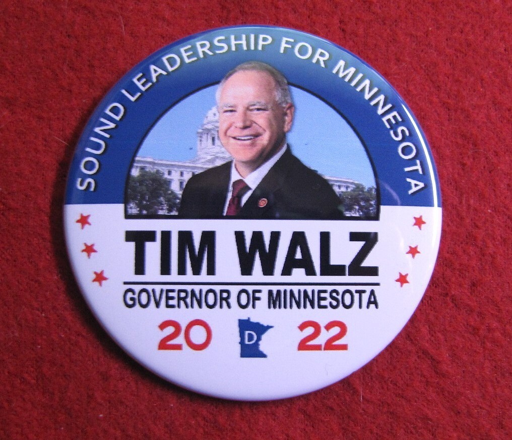 2022 Tim Walz for Governor of Minnesota 3" Political Photo Pinback Button Pin