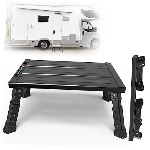 Adjustable RV Step Stool, 3-Step Height Adjustment, Foldable Legs, Carton Black
