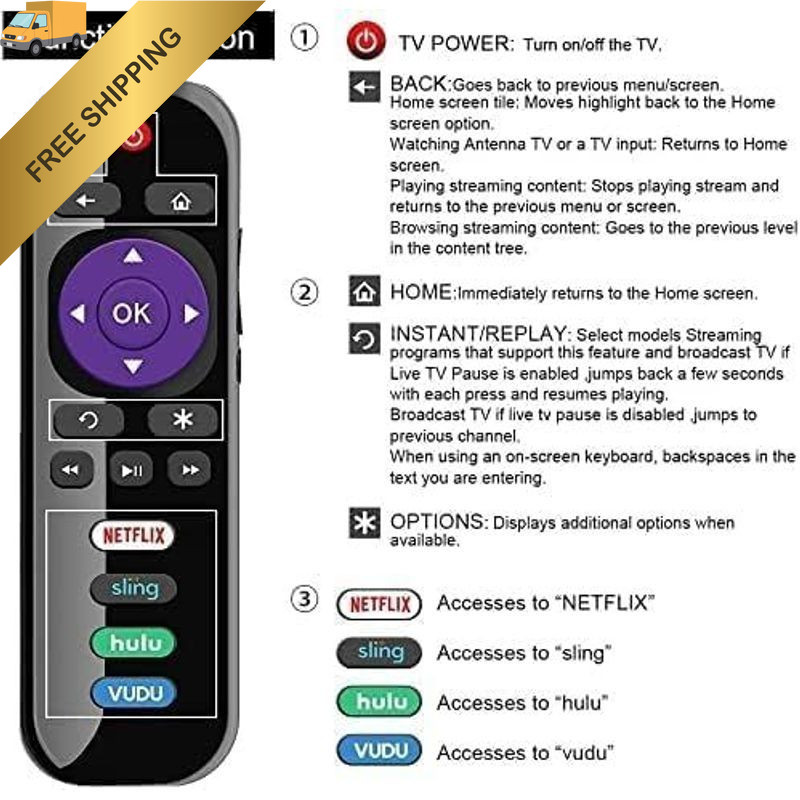 TCL/Roku TV Replacement Remote RC280 w/Volume Control Button
