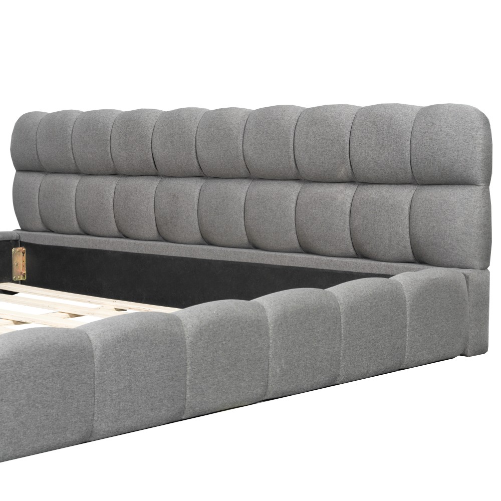 King Upholstered Platform Bed w/ Solid Wood Frame, Gray Linen, 2000lbs Support