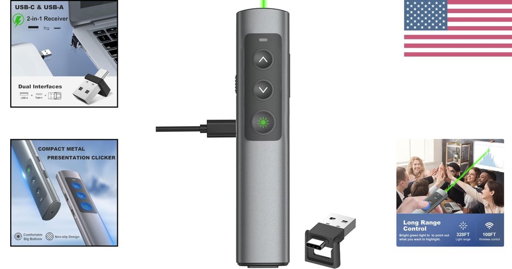Rechargeable Green Laser Pointer & Wireless Presenter Remote